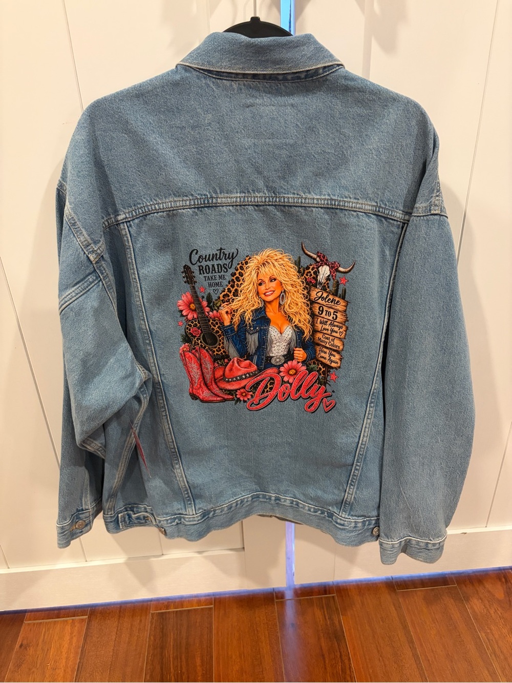 Light Blue Denim Jacket with Multicolor Dolly Back
